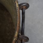 Uniek Grote En Zeer Charmante Antieke Koperen Ketel/ Haardhout Bak Met Een Prachtig Patina thumbnail 7
