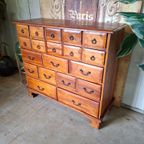 Antieke Geleefde Ladekast, Apothekers, Archiefkast Afm, 105x42cm En 94cm Hoog. thumbnail 3