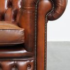 Mooie En Complete Set Van Een 2,5 Zits En 2 Zits Bruine Engelse Rundleren Chesterfield Bank thumbnail 11