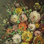 Kleurrijk Bloemen Stilleven Amateur Schilderij Gesigneerd 40cm thumbnail 12