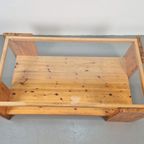 Vintage Pine Wood Brutalist Salontafel 1970 Glas Grenen thumbnail 7