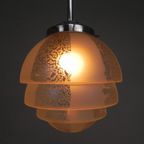 Art Deco Hanglamp Met Getrapte Glazen Bol, Jaren 30 thumbnail 6