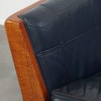 Luxe 2.5-zits Schuitema Art Deco Design Bank Met Mooi Houtwerk En Donkerblauw Rundleer thumbnail 11