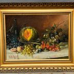 Jules Félix Ragot (1835-1912) "Stilleven Met Fruit". Beroemde Franse Kunstenaar. thumbnail 2