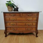 Vintage Frans Dressoir Commode, Ladekast Badkamermeubel Met Marmer Blad 405 thumbnail 2