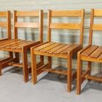 Set Van 4 Vintage Massief Grenen Eetkamerstoelen thumbnail 2