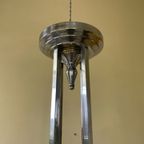 Lamp Hanglamp Art Deco 1930 4 Arms Met Gele Schalen Verchroomd thumbnail 3