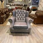 Stoere Industriële Vintage Chesterfield Fauteuil Grijs thumbnail 2