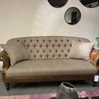 'Dartford' Chesterfield 3 Zits Bank Harris Tweed Met Vintage Cognac Leer thumbnail 2