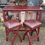 Mahonie Houten Ontbijttafel Met 2 Stoelen Met Lederen Bekle thumbnail 3