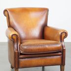 Karaktervolle En Comfortabele Cognac-kleurige Vintage Schapenleren Armchair thumbnail 13