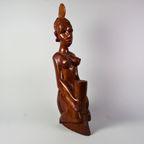 Afrikaanse Vrouw - Hout Beeld Afrika - Handgemaakt Houten Decoratie - 1960 thumbnail 6