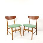 Vintage Deense Stoelen Teak | Groene Ploegstof Setprijs thumbnail 2