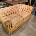 Stoere Oude Antieke / Vintage Chesterfield 2 Zits Bank Cognac Camel thumbnail 5