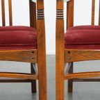 Set Van 4 Art Nouveau/ Jugendstil Design Schuitema Eetkamerstoelen Met Rode Stoffen Bekleding thumbnail 16