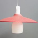 Opaline Glass Pendant Lamp With Red Perforated Shade 1960S thumbnail 3