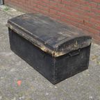 Antieke Koffer Hout Met Oud Linnen Bekleed thumbnail 2