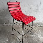 Red Slatted Chair With Black Metal Frame thumbnail 6