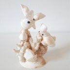 * 60's Schelpen Kunst Witte Duiven Beeldje thumbnail 2