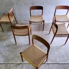 Set Van Zes Model 75 Stoelen In Teak Van N.o. Moller thumbnail 3