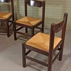 Set Van 4 Vintage Hout En Riet Eetkamerstoelen thumbnail 8