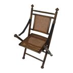 Officer’S Chair - Wooden Frame, Wicker Seat And Leather Arm Straps - Military Campaign Style thumbnail 7