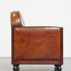 In Goede Staat Verkerende, Mooie, Cognac Kleurige, Schapenleren Art Deco Design Fauteuil thumbnail 4