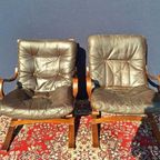 Vintage Design Fauteuils, Leer, Beuken,, Ingmar Relling thumbnail 2