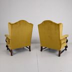 Paar 19e-eeuwse Gesneden Notenhouten Fauteuils – Bloemmotieven – Fluwelen Bekleding thumbnail 5
