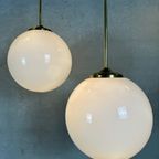 11x Art Deco Xl Hanglampen – Opaline En Messing thumbnail 2