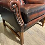 2 X Engelse Xl Chesterfield Oorfauteuils In Darkrust / Rood Bruin Leer Georgian thumbnail 6