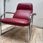 Vintage- Jaren '80 Fauteuil In Italiaans Rood Leer thumbnail 5