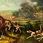 Jl Lecoyer. "Fox Hunt". Groot Formaat Schilderij. thumbnail 7