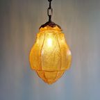 Art Deco Hanglamp In Amberkleurig Gebarsten Glas, 1920-30S thumbnail 2