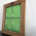 Glas In Lood Ramen, Raamkozijn Met 4 Groene Bolle Ruitjes thumbnail 5