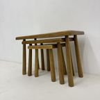 Set Of Nesting Tables Solid Oak Wood Brutalist , 1970S thumbnail 10