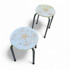 Stools With A Decorative Top Made With Sand , Seashells, And A Starfish Embedded In A Clear Acryl thumbnail 11