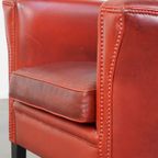 Comfortabele, Stijlvolle Rood Geverfde Armchair Gemaakt Van Schapenleer thumbnail 14