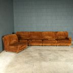 Midcentury Modulaire Bank – Bruine Ribstof – Jaren 70 thumbnail 8
