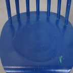 Set Van 3 Mooie Vintage Jaren ’60 Blauwe Houten Eetkamerstoelen/ Spijlen Stoelen thumbnail 7