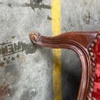 Vintage Barok Zetel / Canapee In Rood Fluweel – Antieke Sofa thumbnail 5