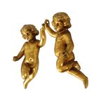 Koppel Engelen Putti Beelden Bladgoud Verguld Stucco 29cm thumbnail 3
