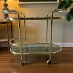 Vintage Gouden Barcart / Bijzettafeltje Met Fumé Glas thumbnail 5