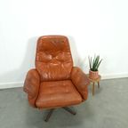 Zweeds Leren Draai Fauteuil G Mobel Sweden, Vintage Draaistoel thumbnail 5