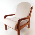 Vintage Deense Dyrlund Fauteuil Nieuw Gestoffeerd Crème Wol thumbnail 5