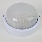 Vintage Simes Buitenlamp Wandlamp Metaal Glas ’80 Italy Wit thumbnail 4