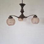 Art Deco Hanglamp Messing Hout Kroonluchter thumbnail 2