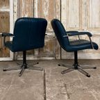 Set Vintage Fauteuils. Petrolblauw Kunstleder En Chroom. thumbnail 7