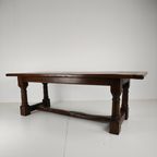 Massief Engelse Eikenhouten Eettafel – 20e Eeuw Met Prachtige Nerf En Patina thumbnail 4