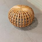 Vintage Riet Rotan Poef Ottoman Voetstoel, Rond thumbnail 3
